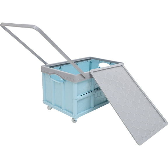 MOKKHNB Foldable Plastic Storage Crate with Lid and Wheels, Stackable Organizer for Clothes, Books, Snacks, and Household Items