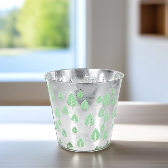 MOKKHNB Light Green Metal Flower Bucket with Iron Carved Maple Leaf Pattern Large Round Vintage Planter for Outdoor