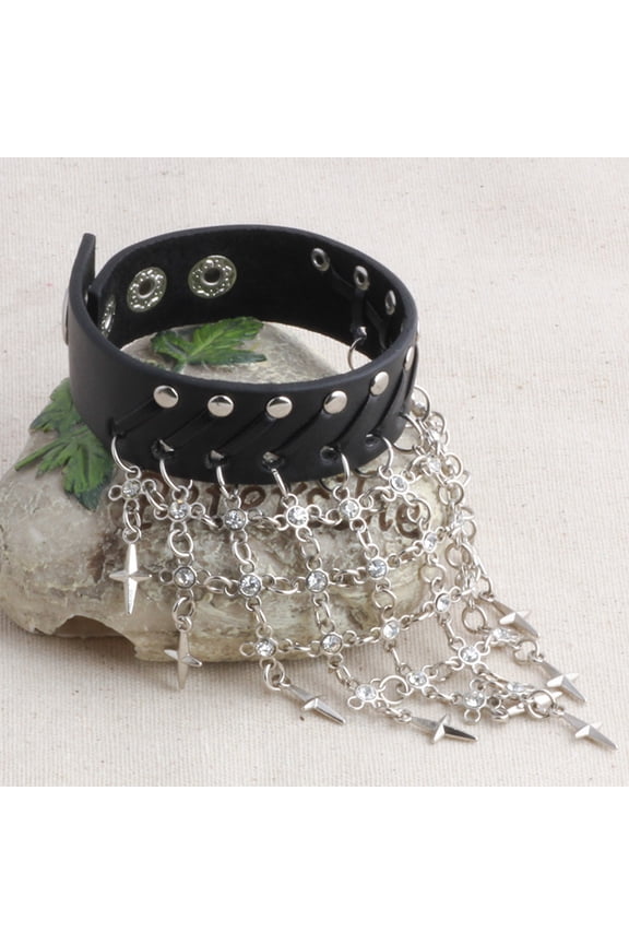 Men Bracelet Black Punk Style with Chunky Metal Studs for Steampunk Look