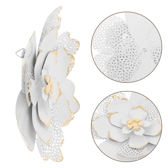 MOKKHNB White and Metal Flower Wall Art with 3D Design for Elegant Home Wall Decoration