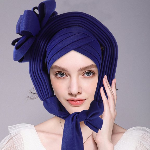 MOKKHNB Nigerian Traditional African Turban Wrap with Elegant Floral Decoration for Women and Girls