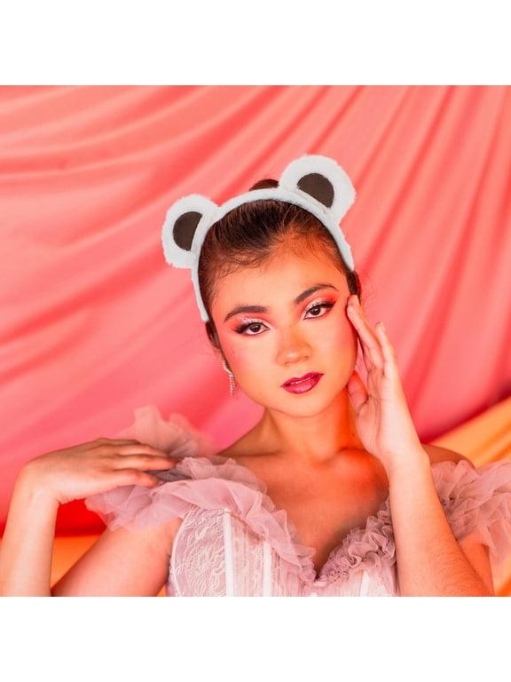 Plush Animal Bear Ears Headband White Soft Non Slip Hairband for Cosplay and Daily Wear