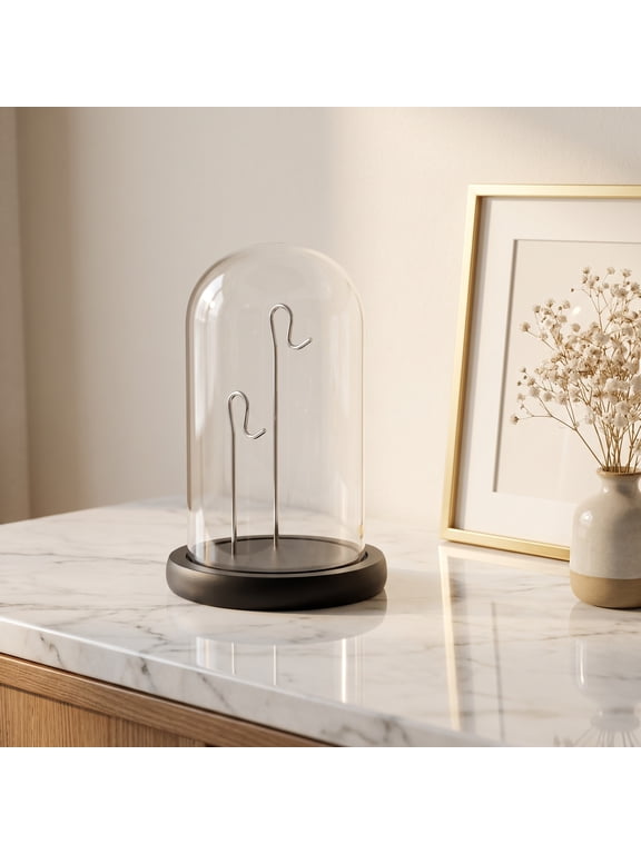 Pocket Watch Glass Dome Display Case with EVA Base, 2 Silver Hook