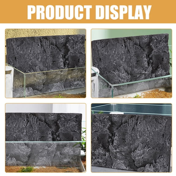 MOKKHNB Realistic Black Aquarium Background Panel with Textured Stone Design for Fish Decoration and Aquatic Habitat