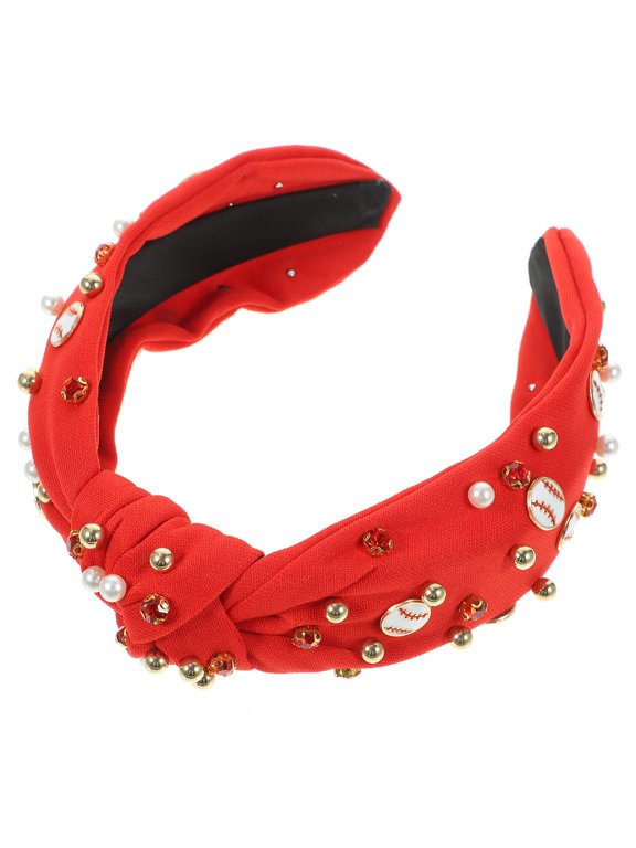Red Wide Knotted Headband with Stylish Bow and Baseball Design for Casual Wear, Sports, and Everyday Comfort