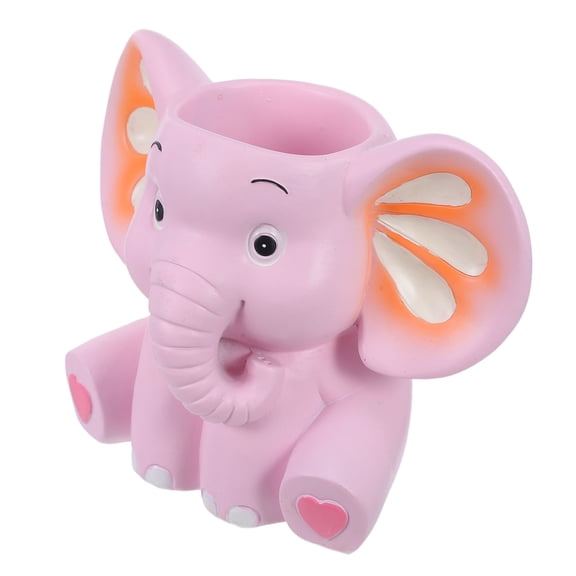 MOKKHNB Resin Elephant Pencil Holder Pink Desk Organizer for Cute Office Stationery