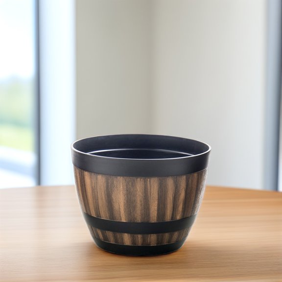 MOKKHNB Retro Style Imitation Wooden Barrel Plastic Planter for Garden and Home Decor