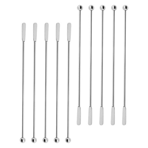 MOKKHNB Reusable Swizzle Sticks for Cocktails 10Pcs Stainless Steel Mixing Rod Silver