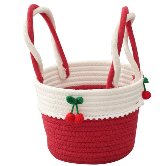 MOKKHNB Small Red Woven Storage Basket Cotton Rope Basket for Table Storage Organizer