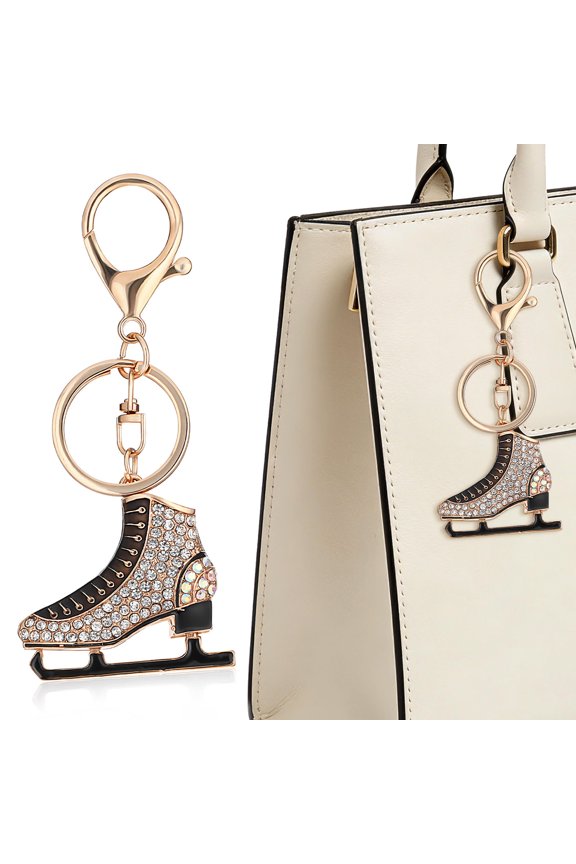 Unique Golden Skating Key Ring with Rhinestone Pendant Compact Decorative Accessory