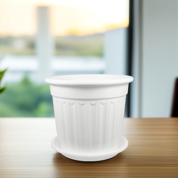 MOKKHNB White Resin Flower Vase with Roman Pillar Design, Weather Resistant Decorative Vase for Indoor and Outdoor Home Decor