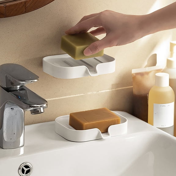 MOKKHNB White Wall Mounted Soap Rack with Water Drain for Bathroom and Kitchen Use