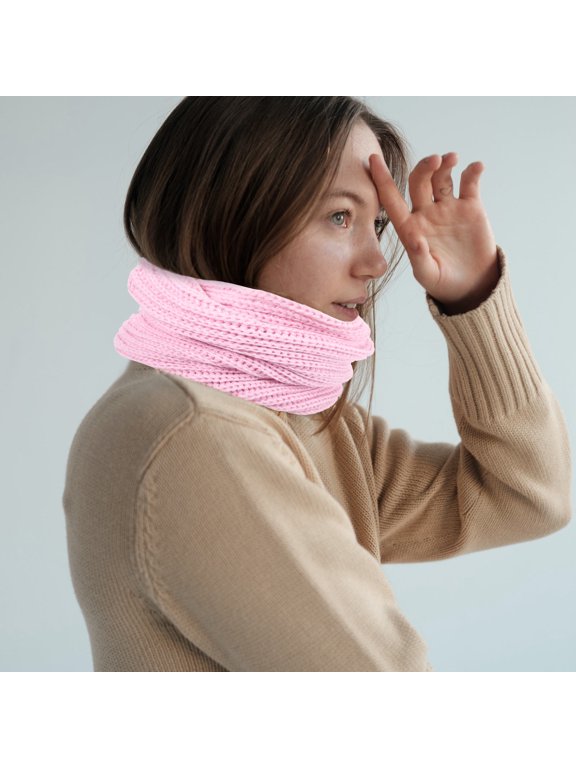 Stylish Pink Winter Knitted Scarf Thick Neck Scarf for Daily Wear