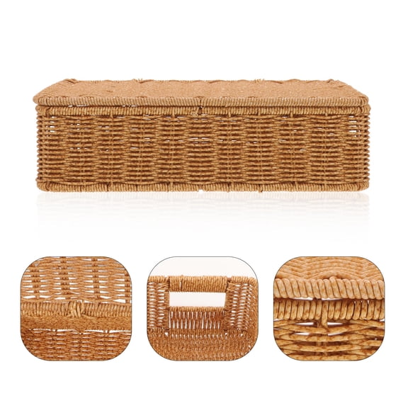 MOKKHNB Woven Sundries Organizer Box in Light Brown for Household Desktop Storage and Simple Use