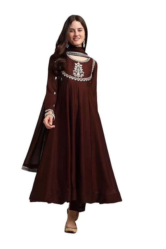 Women's Silk Anarkali & Pant with Dupatta Set - Indian Ethnic Traditional Wear Anarkali Kurta Set