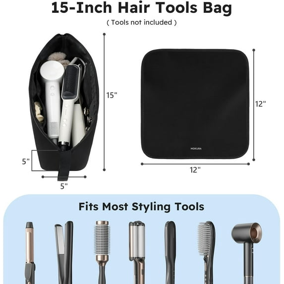 MOKURA Hot Hair Tools Travel Bag with Heat Resistant Mat, Portable Organizer Case for Curling Iron, Flat Iron, Hair Dryer, Black
