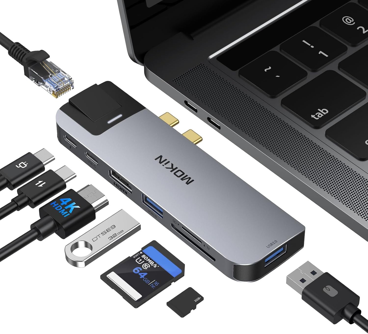 MOKiN USB C Multiport Adapter Hub Mac Dongle for MacBook Pro/Air with 4K HDMI Port, Gigabit ethernet, 2 USB, TF/SD Card Reader, USB-C 100W PD and Thunderbolt 3