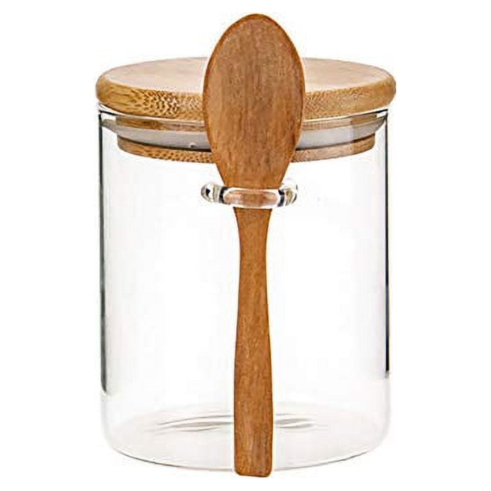 MOLADRI 480ML/16Oz Clear Cute Glass Storage Canister Holder with Airtight  Bamboo Lid, Modern Decorative Small Container Jar for Coffee, Spice, Candy