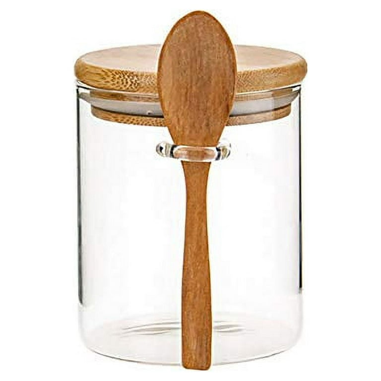 MOLADRI 420ML/15Oz Clear Glass Storage Canister with Wooden Spoon, Airtight  Lid Sealed Small Glass Container Jar with Scoop for Bath Salt Holder