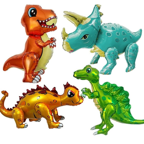 MOLAGU Giant Self Standing Dinosaur Foil Balloons for Dinosaur Birthday Party Supplies Decorations, 3D Aluminium Foil Balloons Decor, 4Pack
