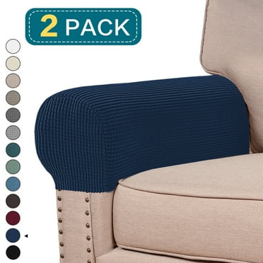 MOLAGU Spandex Stretch Textured Grid Washable Sofa Armrest Slipcover Recliner Arm Covers for Chairs Couch Sofa Armchair Recliner (Set of 2, Navy)
