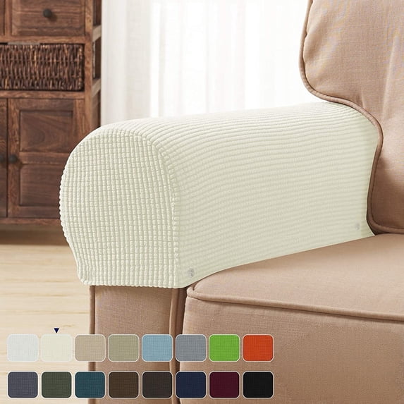 MOLAGU Stretch Textured Grid Washable Sofa Armrest Slipcover Spandex Recliner Arm Covers for Chairs Couch Sofa Armchair Recliner (Set of 2, Beige)