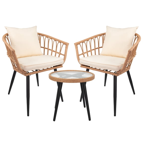 MOLIBYME 3 Piece All Weather Wicker Patio Bistro Set, Outdoor PE Rattan Conversation Set with Chair and Table, Modern Furniture for Apartment Balcony Backyard Porch Lawn Pool, Indoor/Outdoor