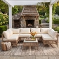 thumbnail image 1 of MOLIBYME 7 Pcs Outdoor Patio Furniture Set, Modular Outdoor Sectional Wicker Conversation Set, Rattan Sofa Set with Glass Table and Washable Cushion Covers, Beige Cushion, 1 of 8