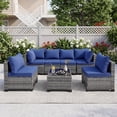 thumbnail image 1 of MOLIBYME 7 Pcs Outdoor Patio Furniture Set, Modular Outdoor Sectional Wicker Conversation Set, Rattan Sofa Set with Glass Table and Washable Cushion Covers, Blue Cushion, 1 of 9