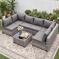 thumbnail image 1 of MOLIBYME 7 Pcs Outdoor Patio Furniture Set, Modular Outdoor Sectional Wicker Conversation Set, Rattan Sofa Set with Glass Table and Washable Cushion Covers, Light Gray, 1 of 7