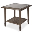 thumbnail image 1 of MOLIBYME Outdoor Wicker 2-Tier Side Table, Mid Century Modern Rattan Storage Table with Roman Column Iron Legs, Wood Grain Finish Side Table, Indoor/Outdoor, 1 of 8
