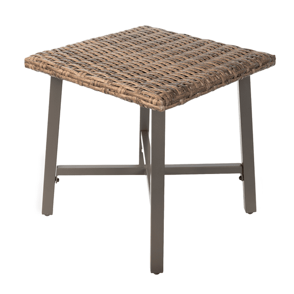 MOLIBYME Patio Wicker Side Table, All-Weather Rattan Side Table End Table for Patio Porch Deck Pool, Brown Tabletop