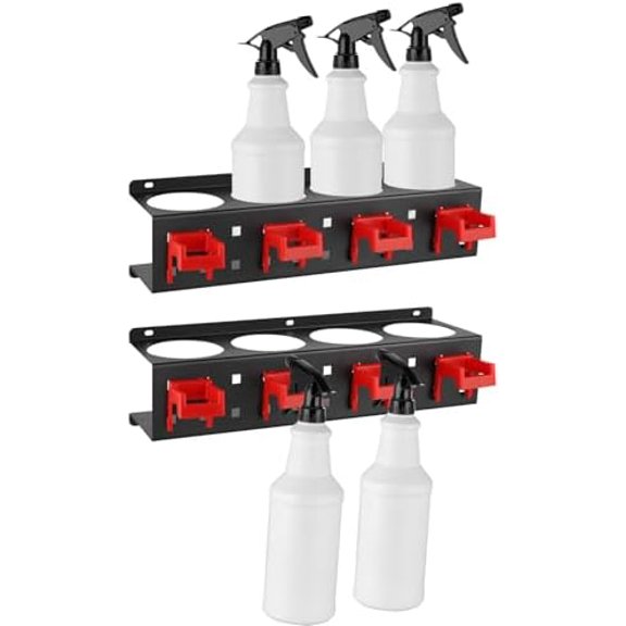 MOLIGOU 2 Pcs Spray Bottle Holder Wall Mount, Detailing Bottle Organizer, Spray Bottle Rack with 4 Holes and 4 Hooks$$Tools & Hardware Other