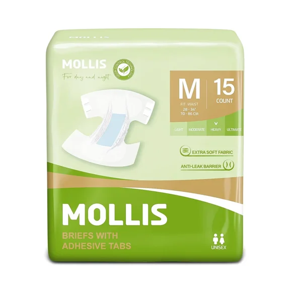 MOLLIS Adult Diapers for Women and Men, Unisex Disposable Incontinence Briefs with Tabs, Odor Control
