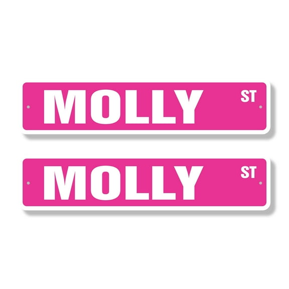 MOLLY Classic Street Sign (2 Pack) Childrens Name Room Sign Road Sign | 6" X 24" Aluminum Metal Address Sign