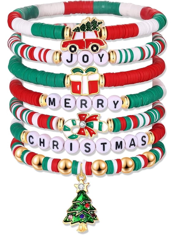 MOLOCH Christmas Bracelets Stackable Heishi Beaded Bracelets Holiday Party Favors and Stocking Stuffers