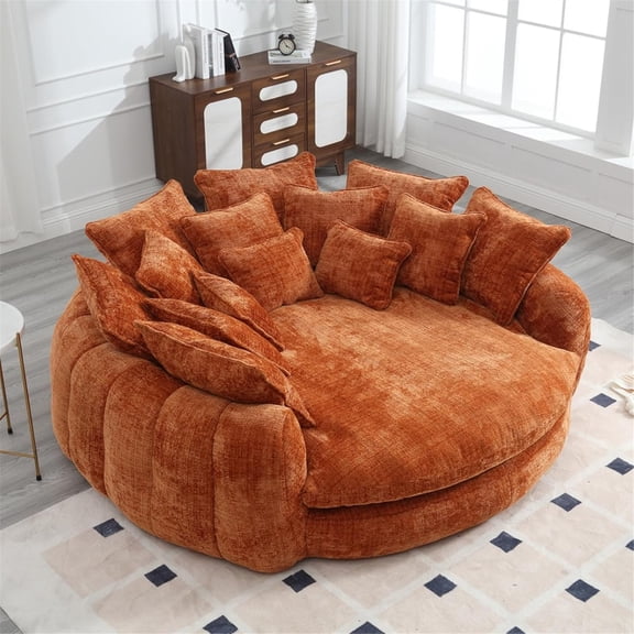 MOLUTURE Boneless Round Couch with Deep Seat and 14 Removable Pillows, Oversized Circle Chaise Lounge Chair for 2 Person, Comfy Chenille Loveseat Cloud Couches for Living Room
