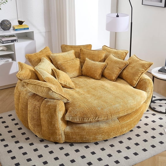 MOLUTURE Boneless Round Couch with Deep Seat and 14 Removable Pillows, Oversized Circle Chaise Lounge Chair for 2 Person, Comfy Chenille Loveseat Cloud Couches for Living Room