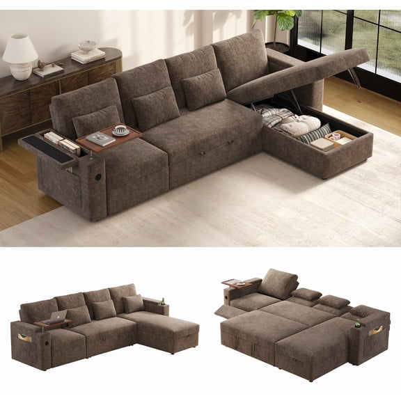 MOLUTURE L-Shaped Convertible Pull out Sofa Bed with Storage Chaise, Sectional Sleeper Sofa with Reclining