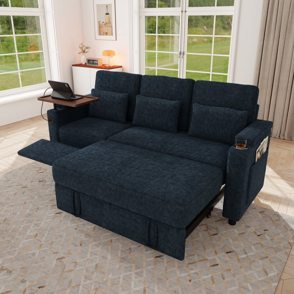 MOLUTURE Sectional Sleeper Sofa with Reclining, Convertible Sofa Bed with USB Port Folding Side Table