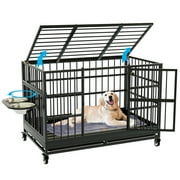 MOLYHOM 48 Inch Heavy Duty Dog Crate with Wheels, Folding Metal Big Dog Cage , Extra Large .