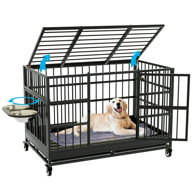 MOLYHOM 48 Big Portable Heavy Duty Dog Cage with Wheels XL XXL Size Adjustable 2 Bowls Air Lift Rod Walmart