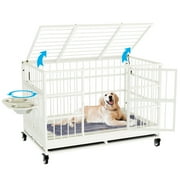 MOLYHOM 48" Heavy Duty Dog Crate with Wheels/Unique Air Lift Rod / 360° & Adjustable 2 Bowls, Extra Large XL XXL Dog Crate