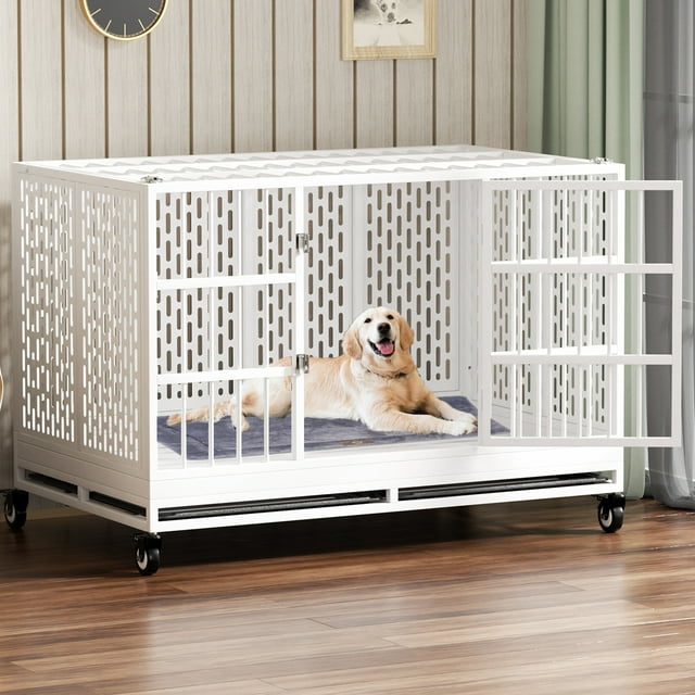 MOLYHOM 48 Inch Metal Dog Crate, Foldable, Wheels, Removable Tray, For ...