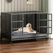 MOLYHOM 48 Inch Heavy Duty Dog Crate with Wheels for Indoor and Outdoor, Extra large，Removable Tray