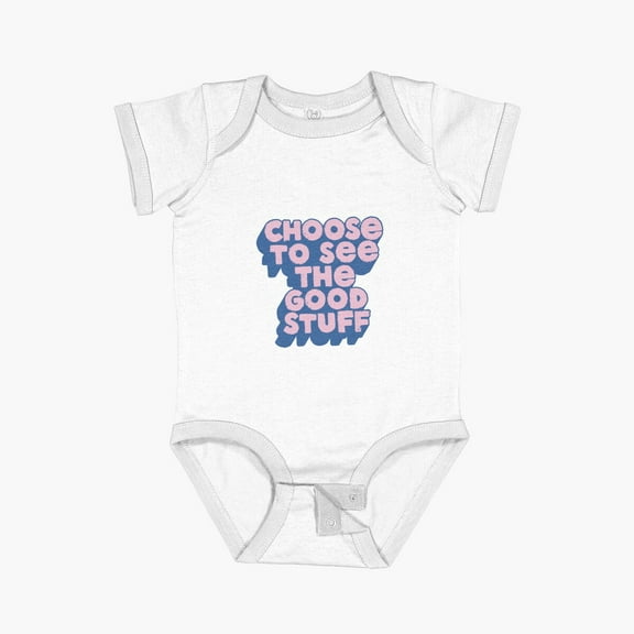 MOM & BABY Choose to See The Good Stuff in Blue and Pink Short Sleeve Baby One-Piece