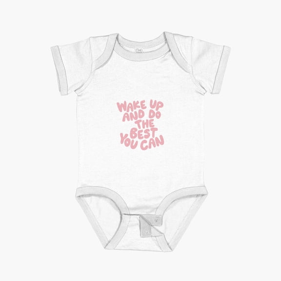 MOM & BABY Wake Up and Do The Best You Can in Blue and Pink Short Sleeve Baby One-Piece