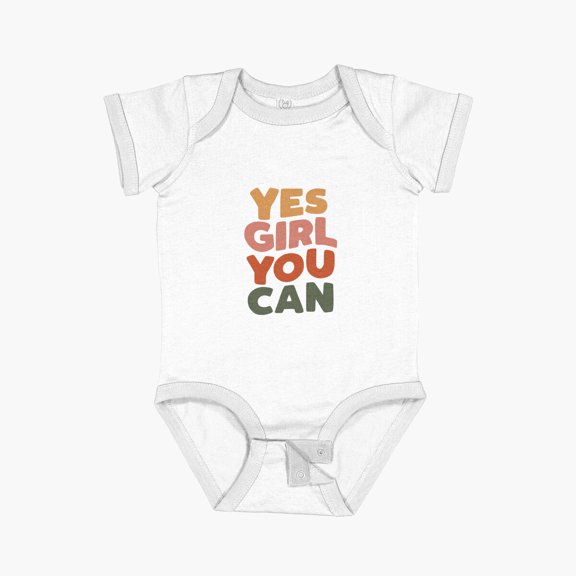 MOM & BABY Yes Girl You Can Typography by The Motivated Type in Light Grey, Dirty Pink, Pale Copper, Deep Green and Light Navy Blue Short Sleeve Baby One-Piece