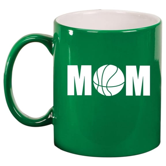 MOM Basketball Ceramic Coffee Mug Tea Cup Gift for Her (11oz Green)