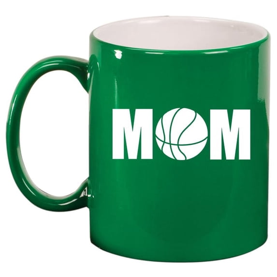 MOM Basketball Ceramic Coffee Mug Tea Cup Gift for Her (11oz Green)